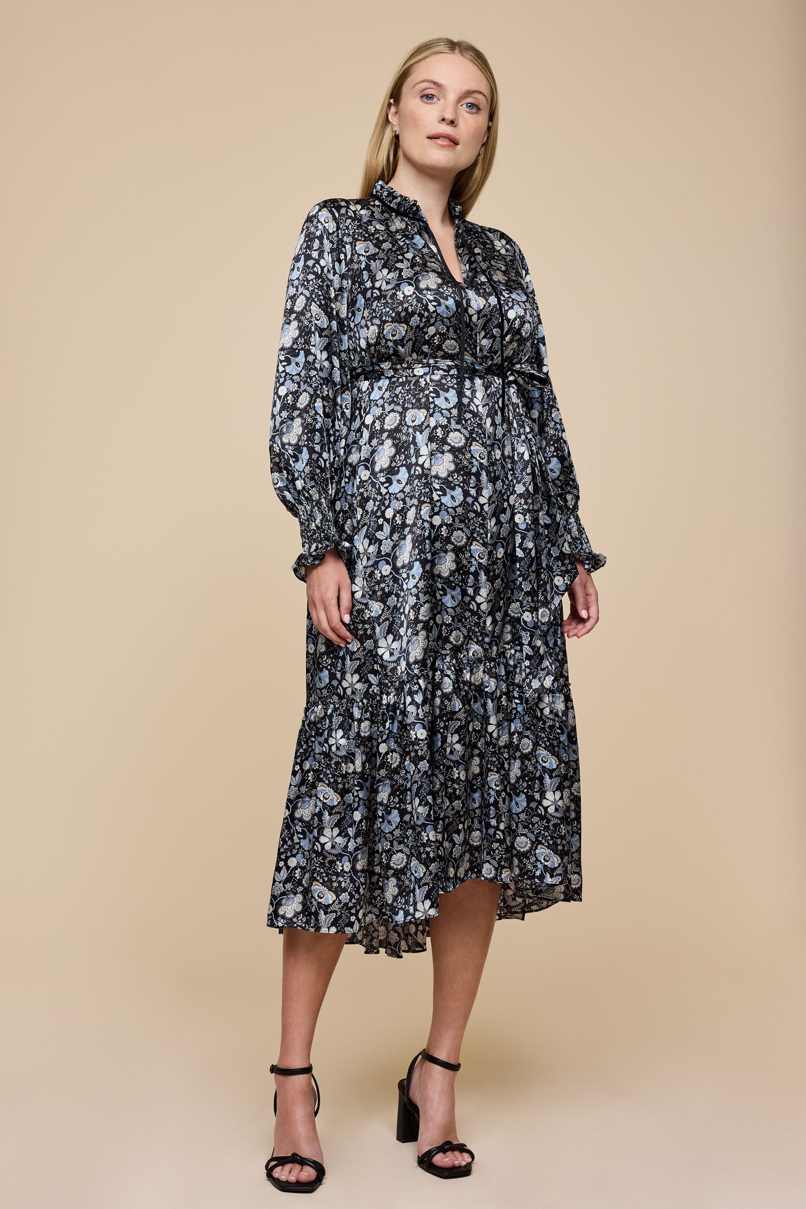 knee length dresses for ladies Mabelle Hall Black Silk Midi Dress UK12