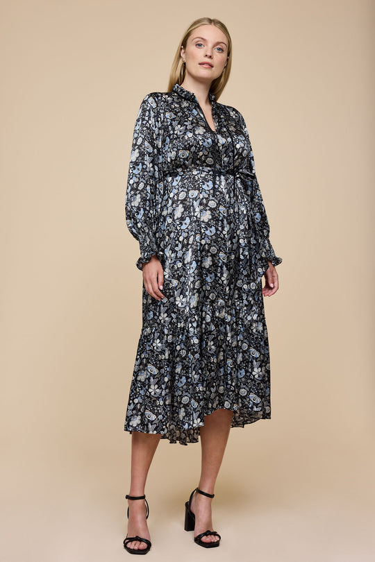 Mabelle Hall Black Silk Midi Dress