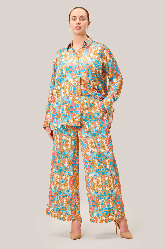 Baroque Print Satin Palazzo Trousers