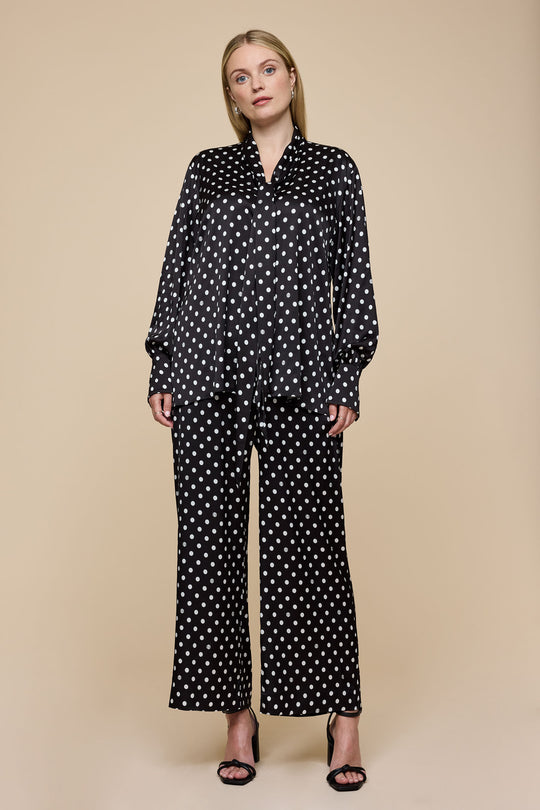 Black Polka Dot Bow Tie Blouse