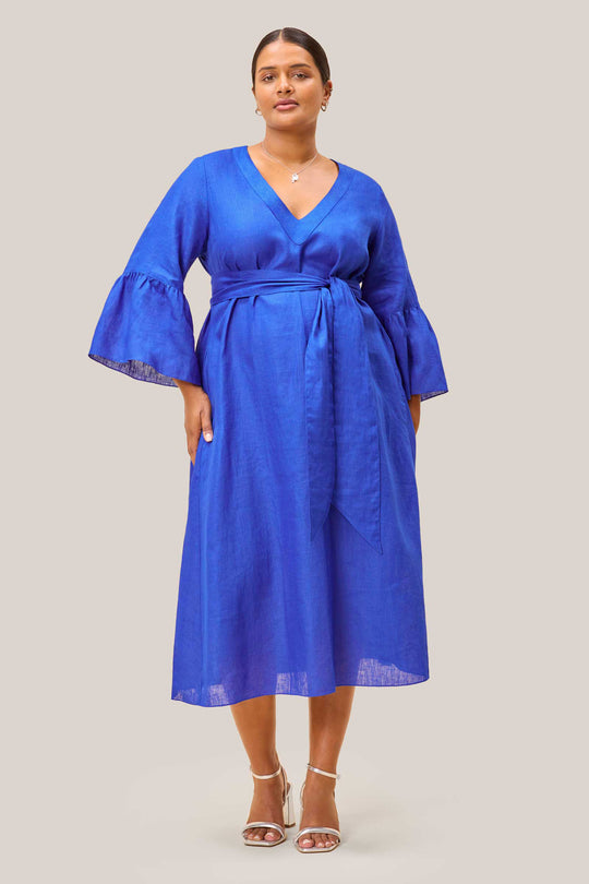 Linen Midi Dress Royal Blue