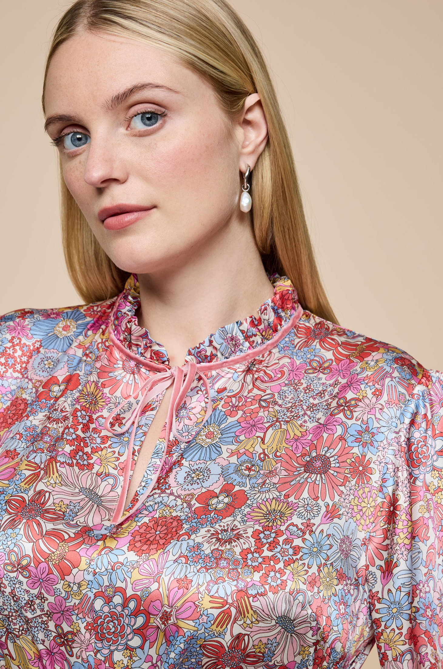 Rainbow Garden Pink Silk Blouse Plus-size Luxury Designer UK