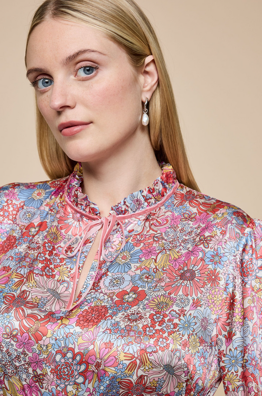Rainbow Garden Pink Silk Blouse