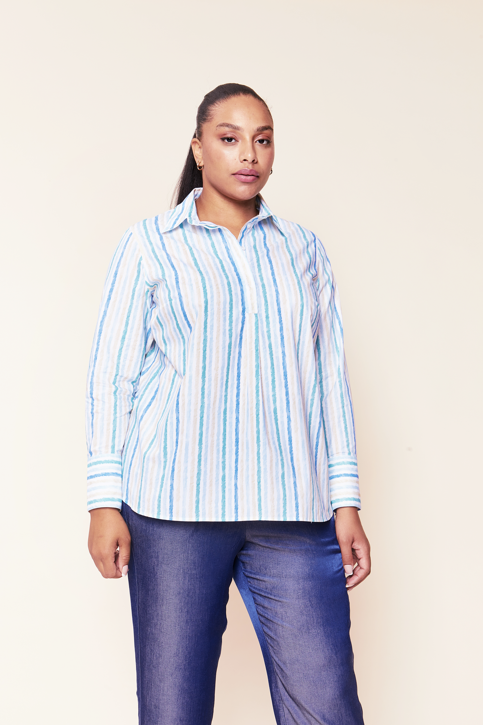 Striped Cotton-poplin Shirt in Blue Plus-size THE HOUR