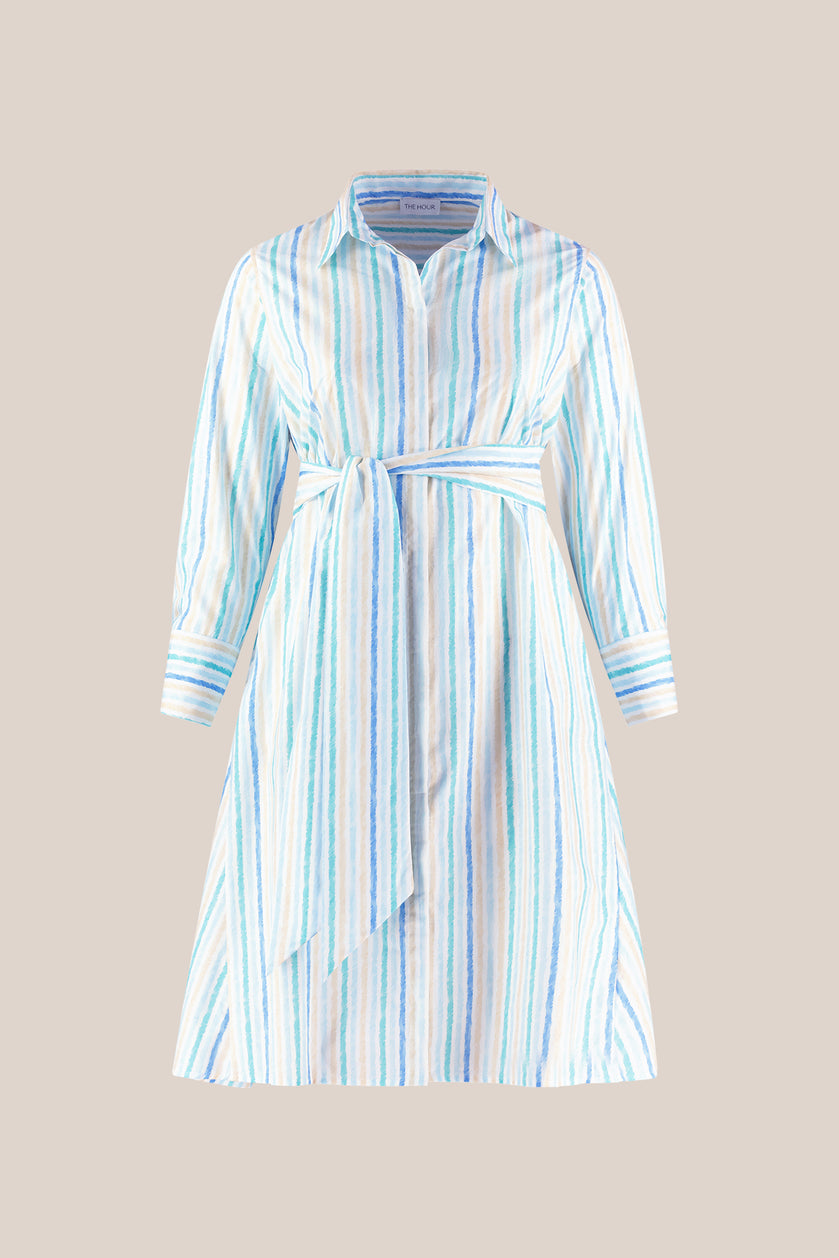 Striped Cotton-poplin Shirt Dress in Blue