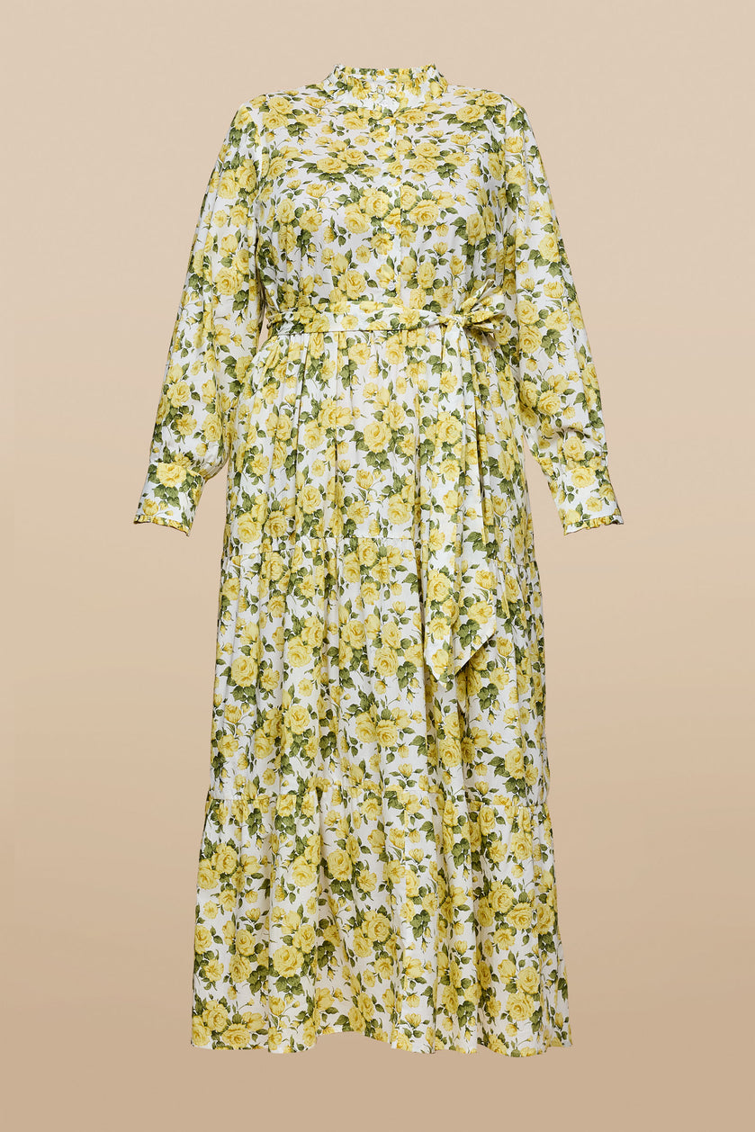 Plus size Tiered Maxi Dress Yellow Floral Print THE HOUR