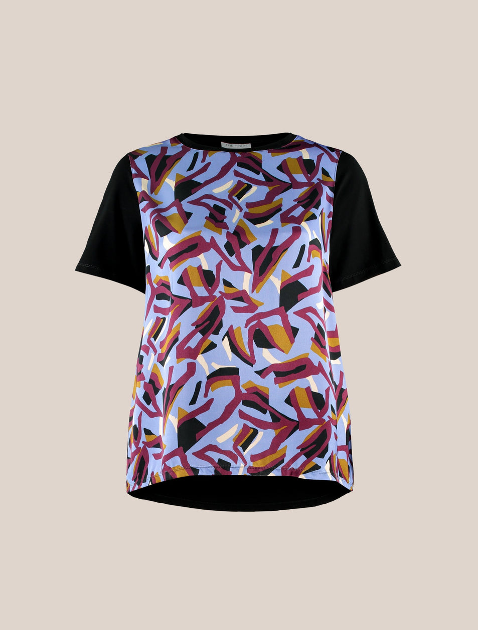 Abstract Print Satin Front Plus-size T-Shirt THE HOUR