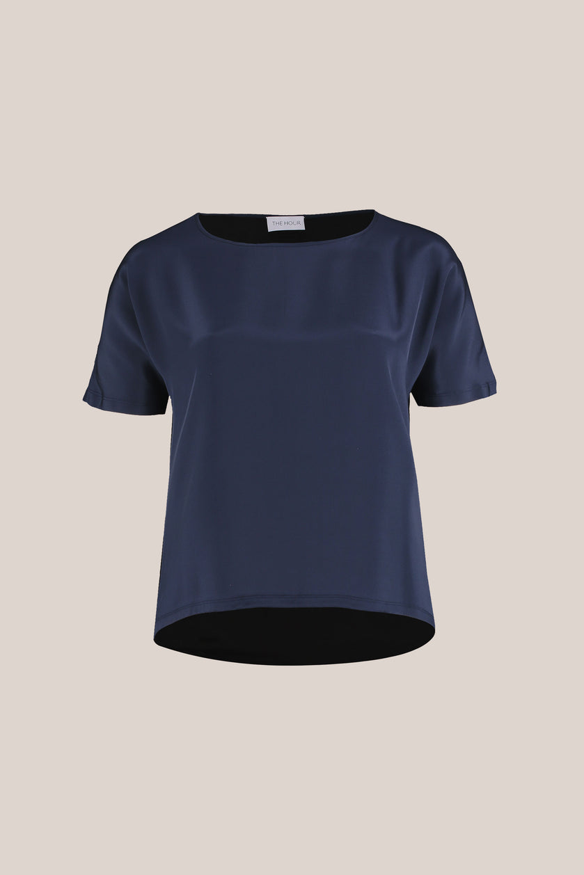 Plus size women's blue silk t-shirt