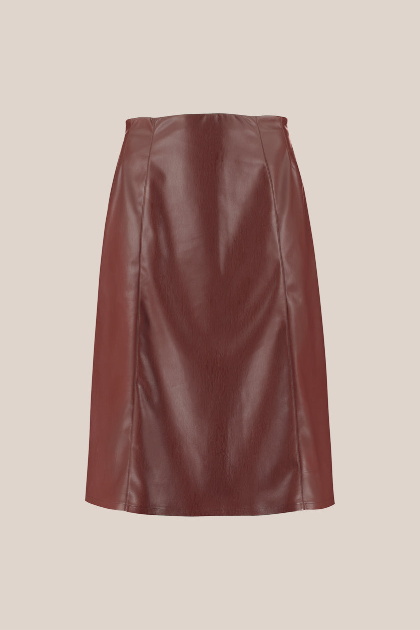 Panelled leather midi skirt