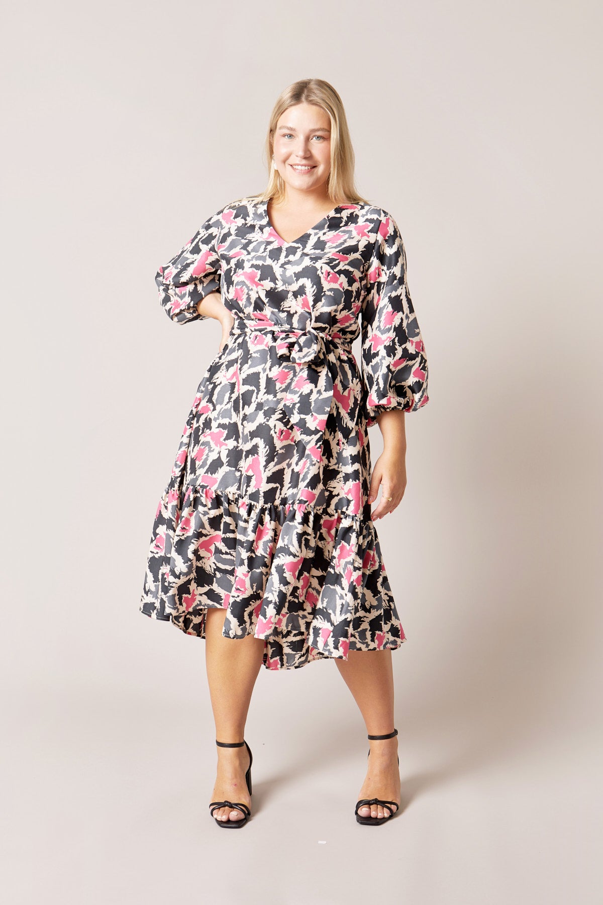 Art Print Silk Midi Dress Plus Size THE HOUR