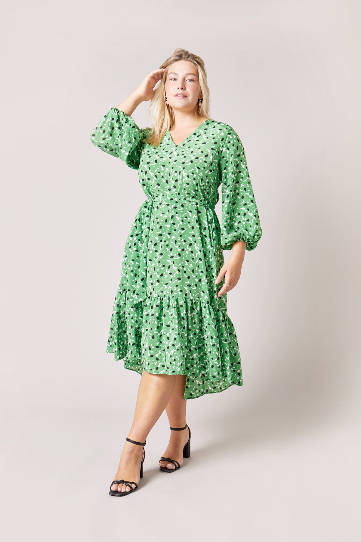 THE HOUR Green Floral Silk plus size midi dress