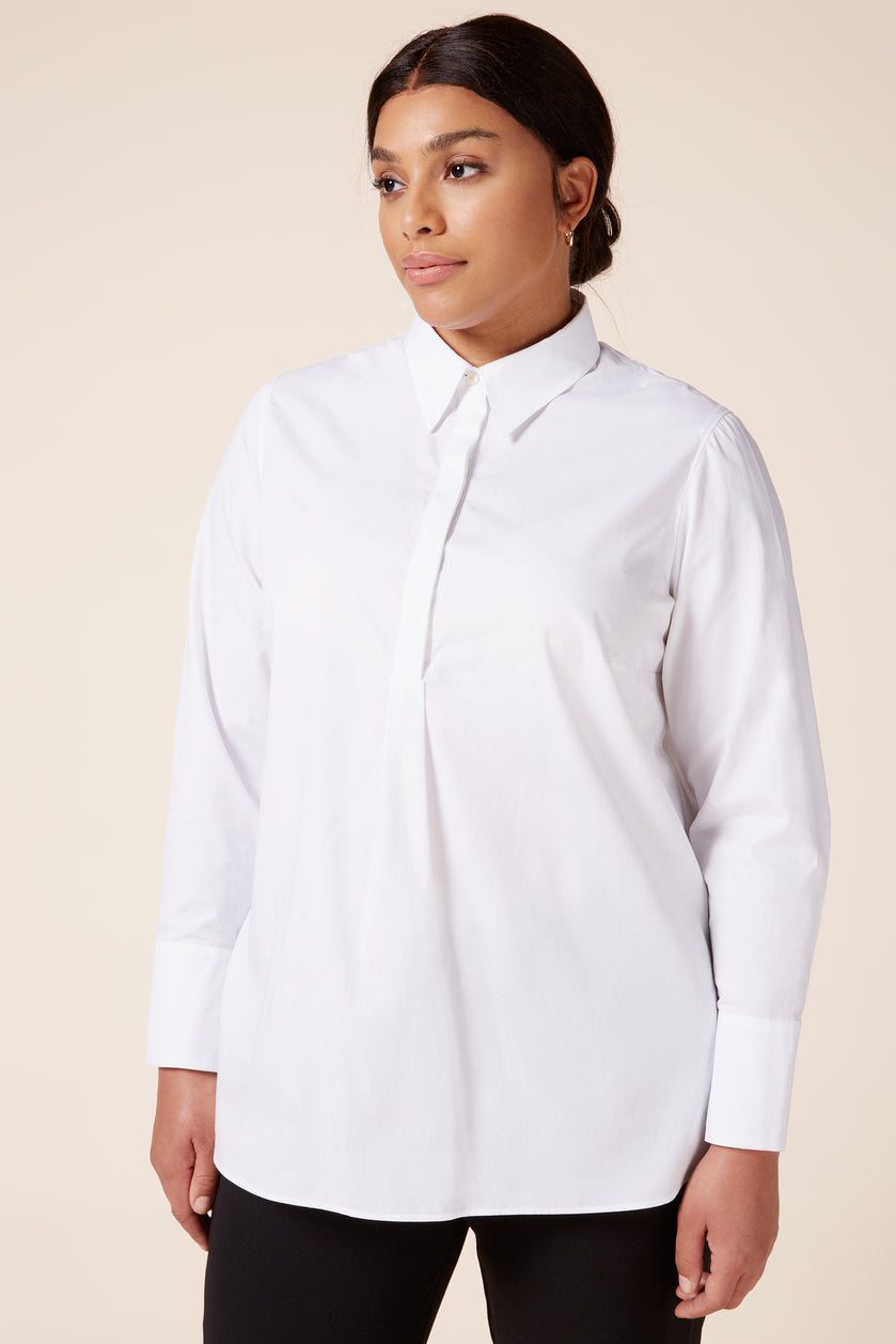 White Cotton-Poplin Plus-size Shirt THE HOUR